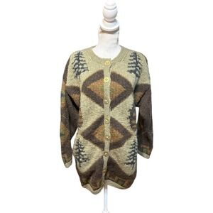 Lost Horizons Cardigan Womens Small Floral Heavy Wool Fleece Tree Abstract